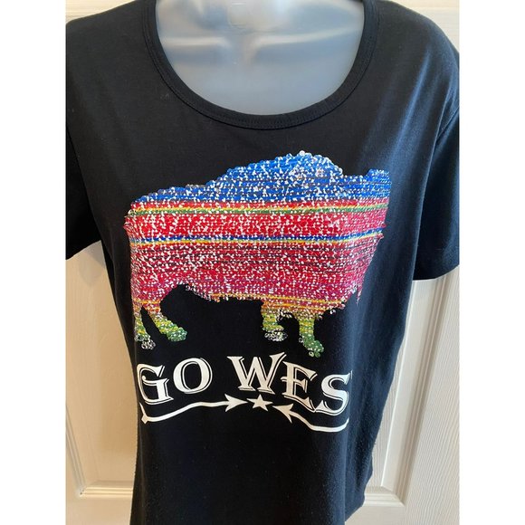 Go West Ladies Sequin Color Changing Buffalo Tee Size Medium - Picture 6 of 7